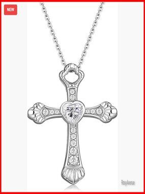 Sterling Silver Moissanite Cross Necklace Adjustable Chain Christian Jewelry